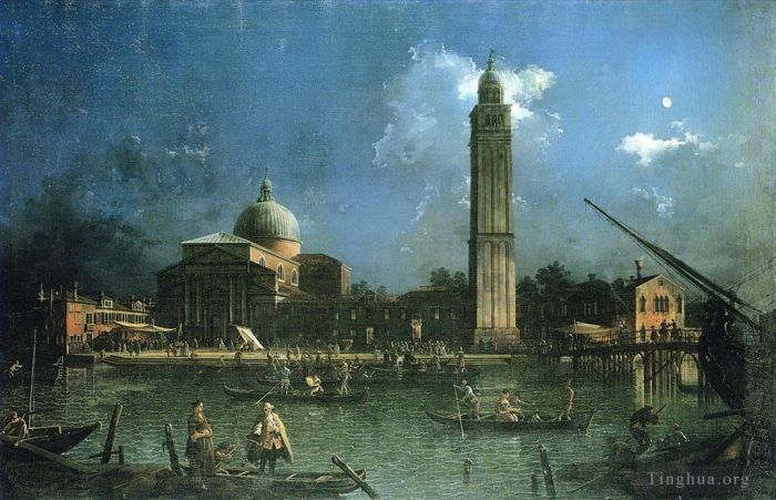 Canaletto Ölgemälde - Nächtliche Feier vor der Kirche San Pietro di Castello