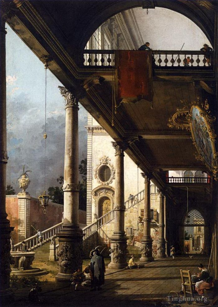 Canaletto Ölgemälde - Perspektivische Ansicht mit Portikus