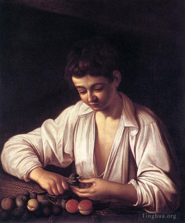 Caravaggio Ölgemälde - Junge schält eine Frucht
