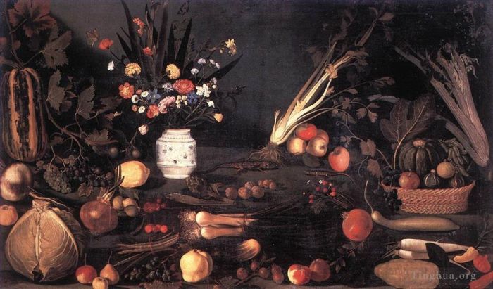Caravaggio Ölgemälde - Stillleben mit Blumen und Früchten