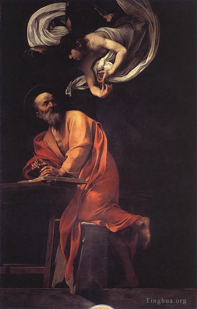 Caravaggio Ölgemälde - Die Inspiration des Heiligen Matthäus