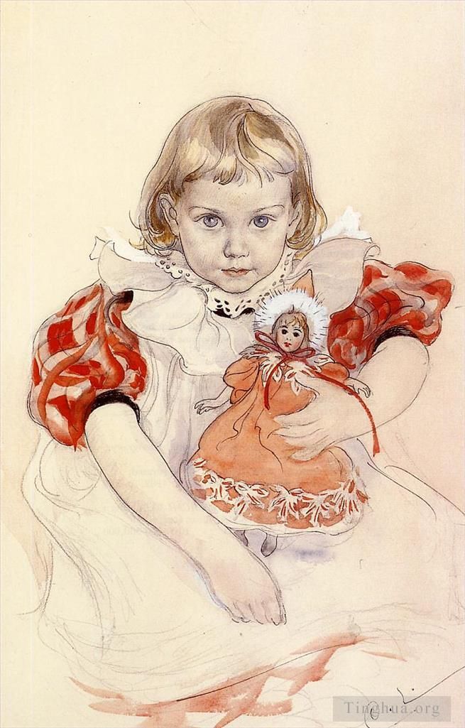 Carl Larsson Andere Malerei - Ein junges Mädchen mit einer Puppe