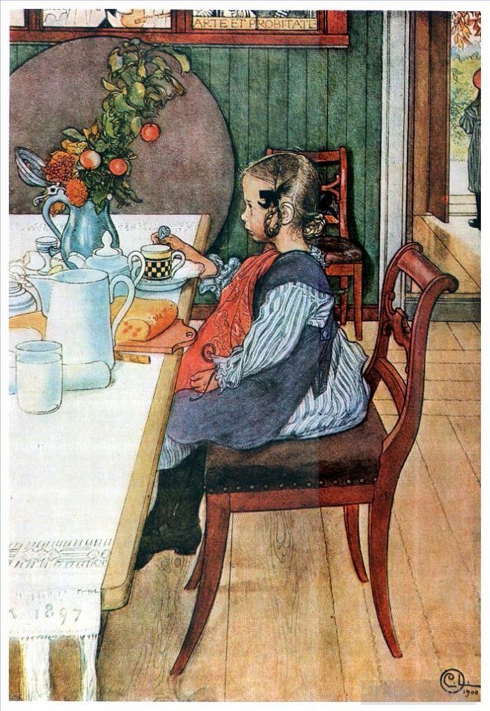 Carl Larsson Andere Malerei - Das miserable Frühstück eines Langschläfers um 1900