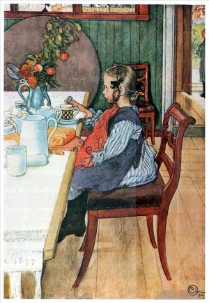 Carl Larsson Werk - Das miserable Frühstück eines Langschläfers um 1900