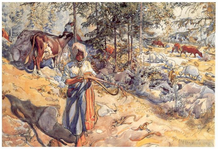 Carl Larsson Andere Malerei - Cowgirl auf der Wiese 1906