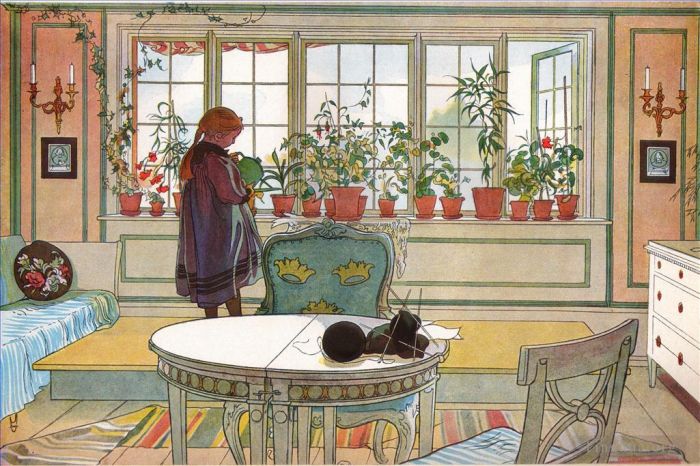 Carl Larsson Andere Malerei - Blumen auf der Fensterbank 1894