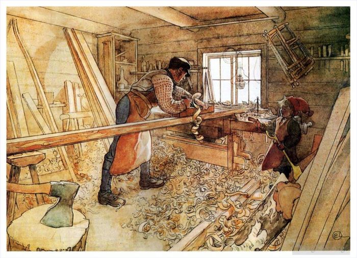 Carl Larsson Andere Malerei - In der Tischlerei 1905