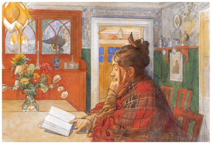 Carl Larsson Andere Malerei - Karin liest 1904