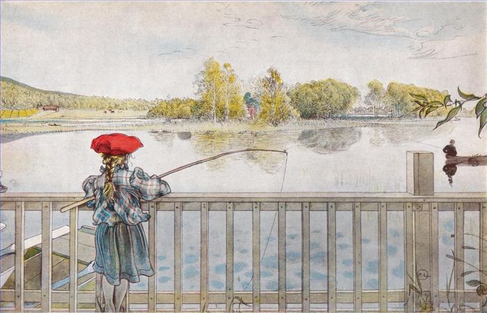 Carl Larsson Andere Malerei - Lisbeth beim Angeln 1898
