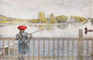 Carl Larsson Werk - Lisbeth beim Angeln 1898