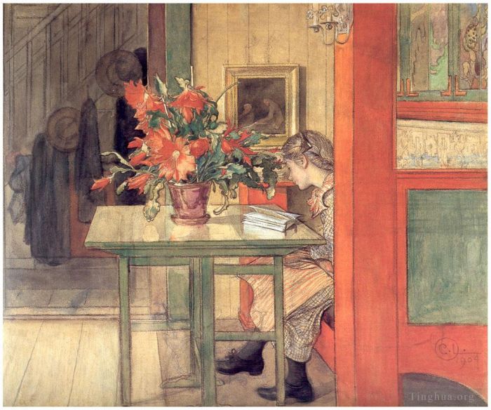 Carl Larsson Andere Malerei - Lisbeth liest 1904