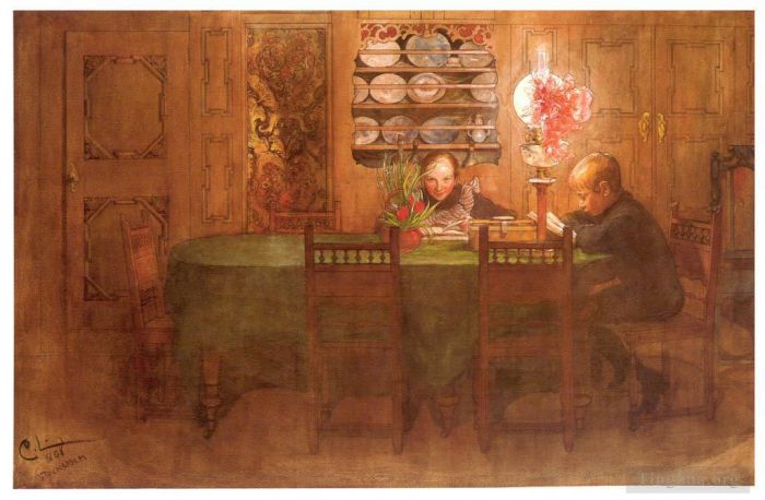 Carl Larsson Andere Malerei - Los deberes 1898