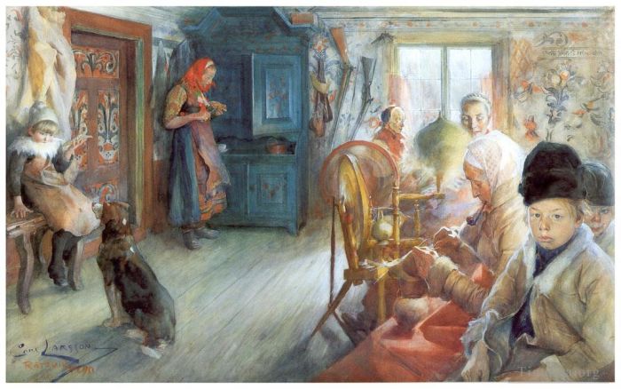 Carl Larsson Andere Malerei - Bauerninterieur im Winter 1890