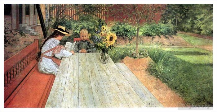 Carl Larsson Andere Malerei - Die erste Lektion 1903