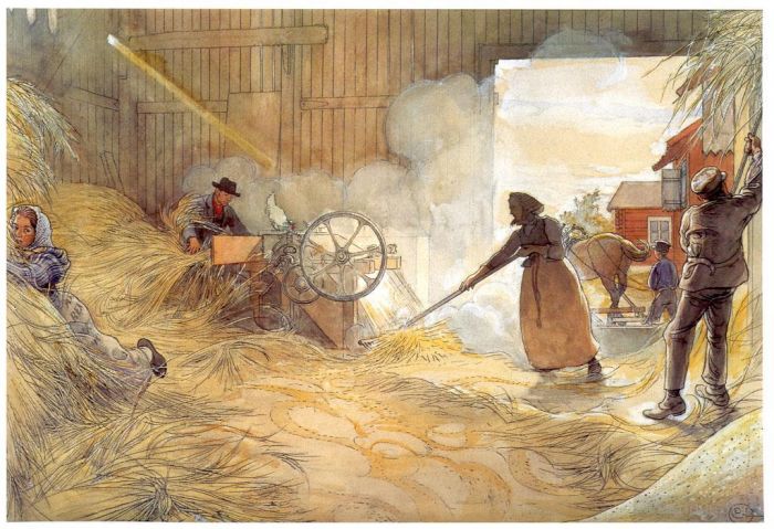 Carl Larsson Andere Malerei - Dreschen 1906