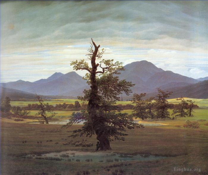 Caspar David Friedrich Ölgemälde - Friedrich Landschaft mit Solitärbaum