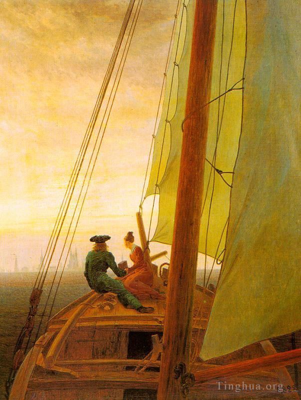 Caspar David Friedrich Ölgemälde - An Bord eines Segelschiffes Romantisches Boot