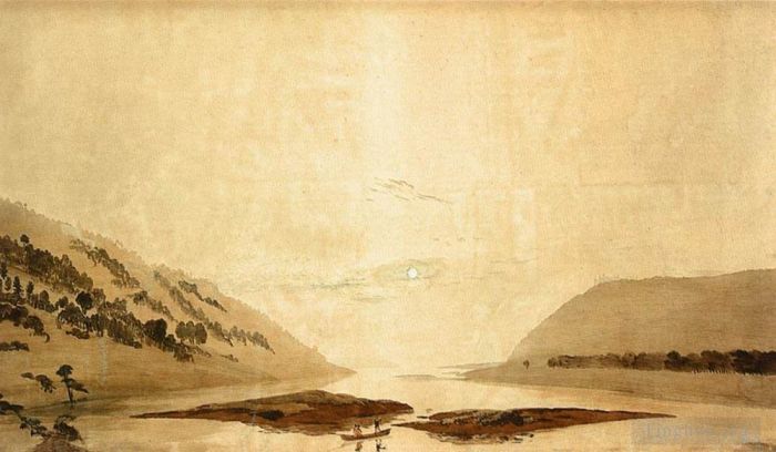 Caspar David Friedrich Andere Malerei - Tagesversion der bergigen Flusslandschaft