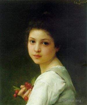 Charles-Amable Lenoir Werk - Porträt eines jungen Mädchens mit Kirschen