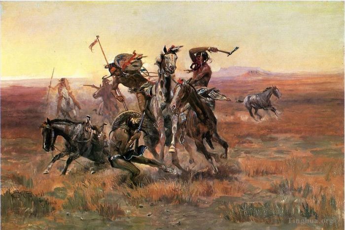 Charles Marion Russell Ölgemälde - Wenn sich Blackfeet und Sioux treffen