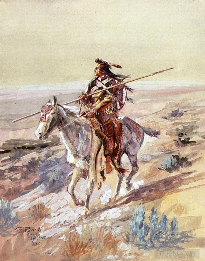 Charles Marion Russell Andere Malerei - Indianer mit Speer