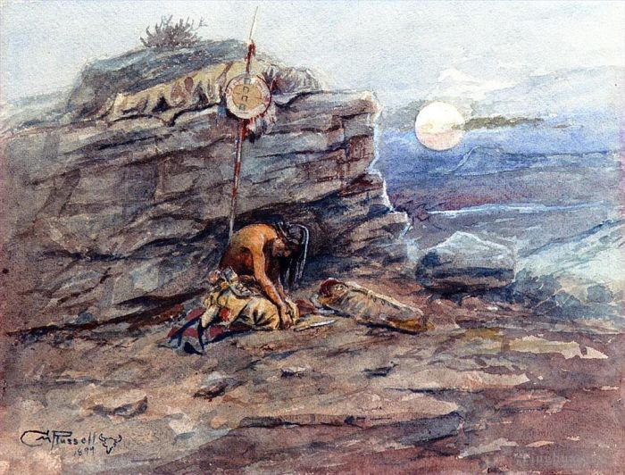 Charles Marion Russell Andere Malerei - Trauer um den Tod ihres Kriegers