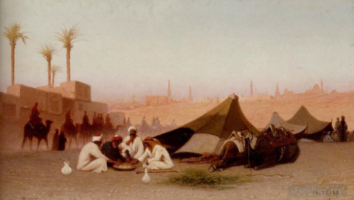 Charles-Théodore Frère Ölgemälde - Eine Mahlzeit am späten Nachmittag in einem Lager in Kairo