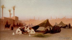 Charles-Théodore Frère Werk - Eine Mahlzeit am späten Nachmittag in einem Lager in Kairo