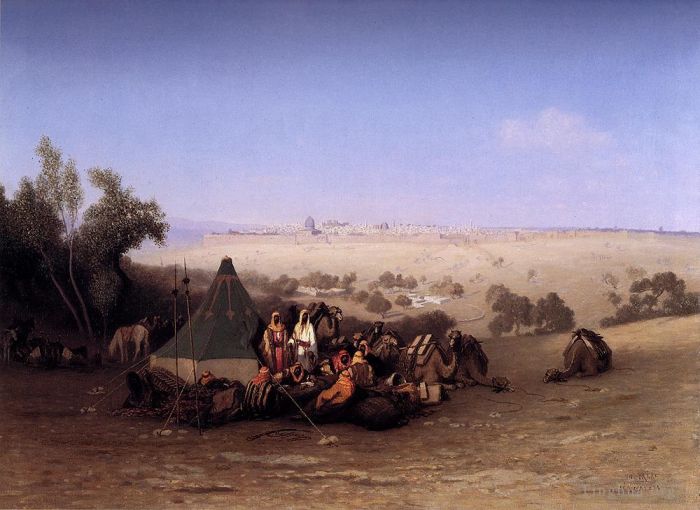 Charles-Théodore Frère Ölgemälde - Ein arabisches Lager auf dem Ölberg mit Jerusalem dahinter
