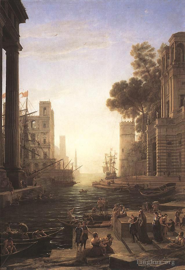 Claude Lorrain Ölgemälde - Einschiffung der St. Paula Romana in Ostia