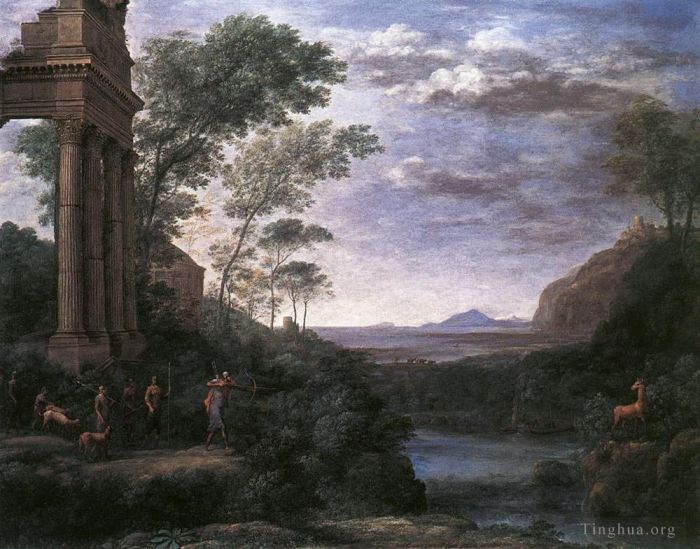 Claude Lorrain Ölgemälde - Landschaft mit Ascanius, der den Hirsch von Sylvia erschießt