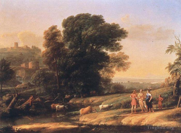 Claude Lorrain Ölgemälde - Landschaft mit Cephalus und Procris, wieder vereint von Diana