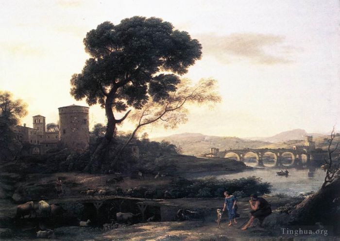 Claude Lorrain Ölgemälde - Landschaft mit Hirten Die Pont Molle