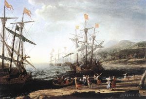 Claude Lorrain Werk - Marine mit den Trojanern, die ihre Boote verbrennen