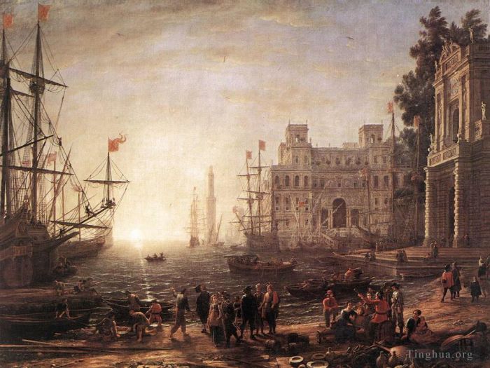 Claude Lorrain Ölgemälde - Hafenszene mit der Villa Medici