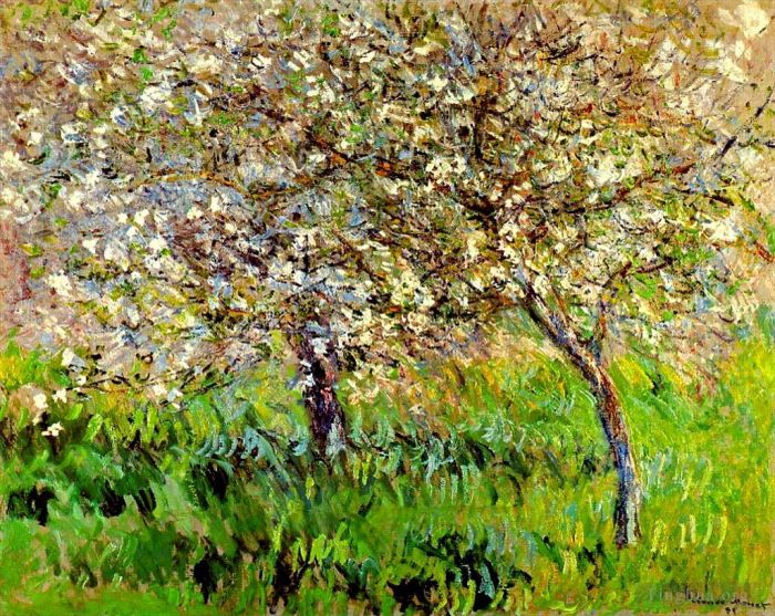 Claude Monet Ölgemälde - Blühende Apfelbäume in Giverny