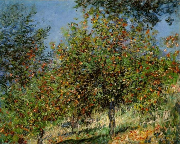 Claude Monet Ölgemälde - Apfelbäume auf dem Chantemesle-Hügel