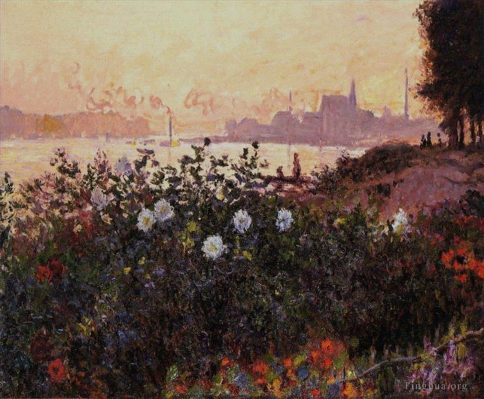 Claude Monet Ölgemälde - Argenteuil-Blumen am Flussufer
