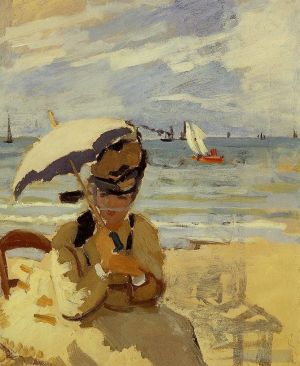 Claude Monet Werk - Camille sitzt am Strand von Trouville