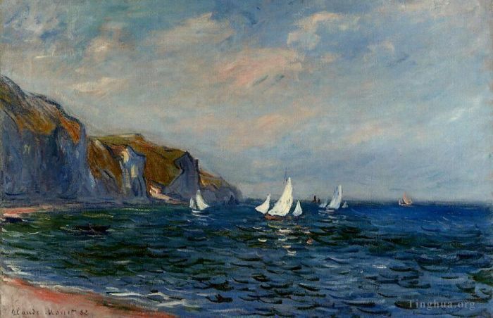 Claude Monet Ölgemälde - Klippen und Segelboote in Pourville