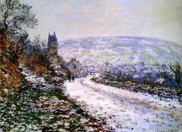 Claude Monet Ölgemälde - Betreten des Dorfes Vetheuil im Winter