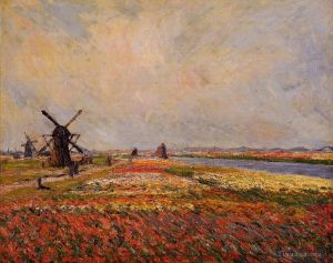 Claude Monet Werk - Blumenfelder und Windmühlen in der Nähe von Leiden