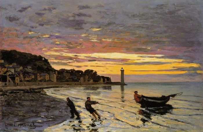 Claude Monet Ölgemälde - Ein Boot an Land schleppen Honfleur