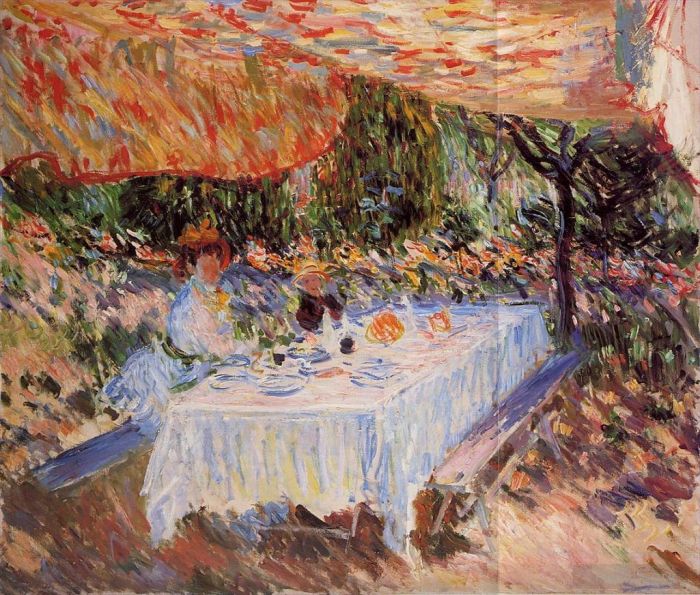 Claude Monet Ölgemälde - Mittagessen unter dem Baldachin