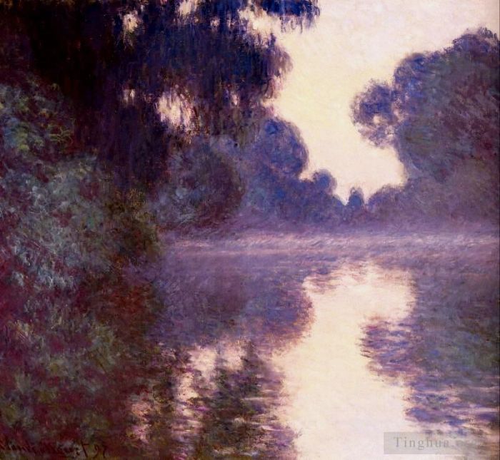 Claude Monet Ölgemälde - Nebliger Morgen auf der Seine blau
