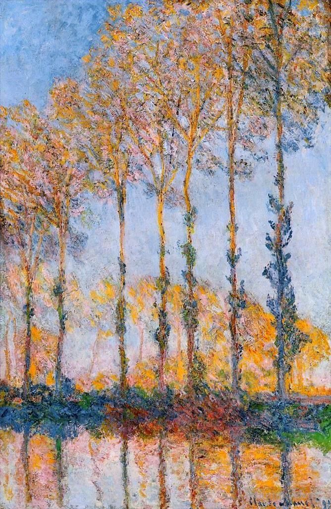 Claude Monet Ölgemälde - Pappeln mit weißem und gelbem Effekt