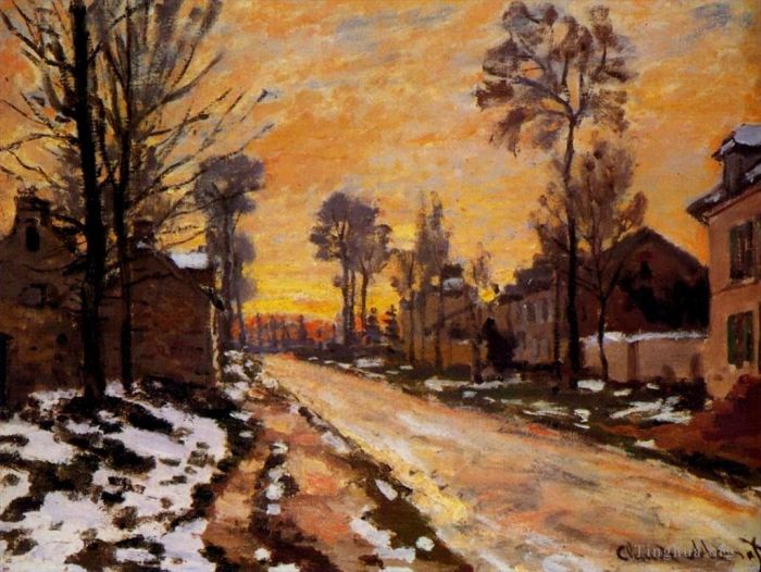 Claude Monet Ölgemälde - Straße bei Louveciennes schmelzender Schneesonnenuntergang