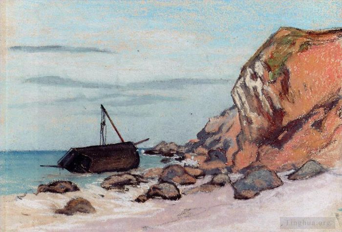 Claude Monet Ölgemälde - SaintAdresse gestrandetes Segelbootcirca