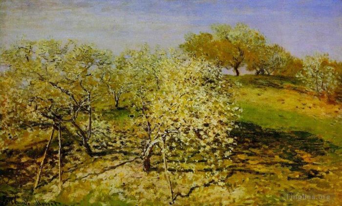 Claude Monet Ölgemälde - Frühling, auch bekannt als blühende Apfelbäume