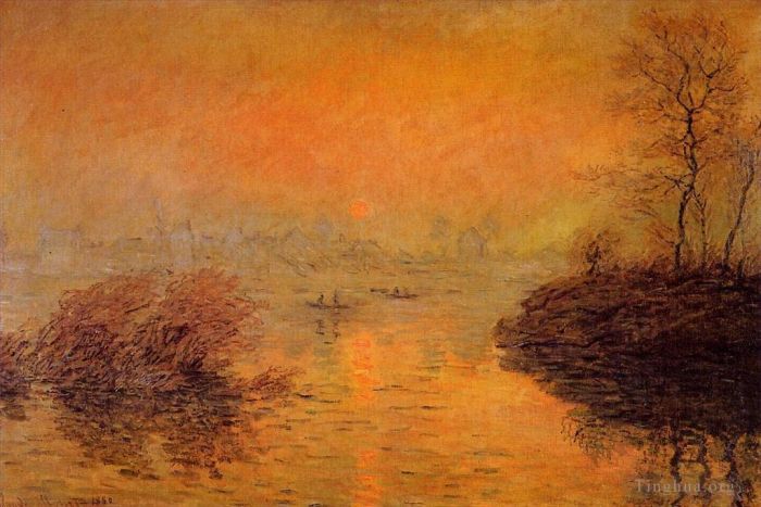 Claude Monet Ölgemälde - Sonnenuntergang auf der Seine bei Lavacourt Winter Effect